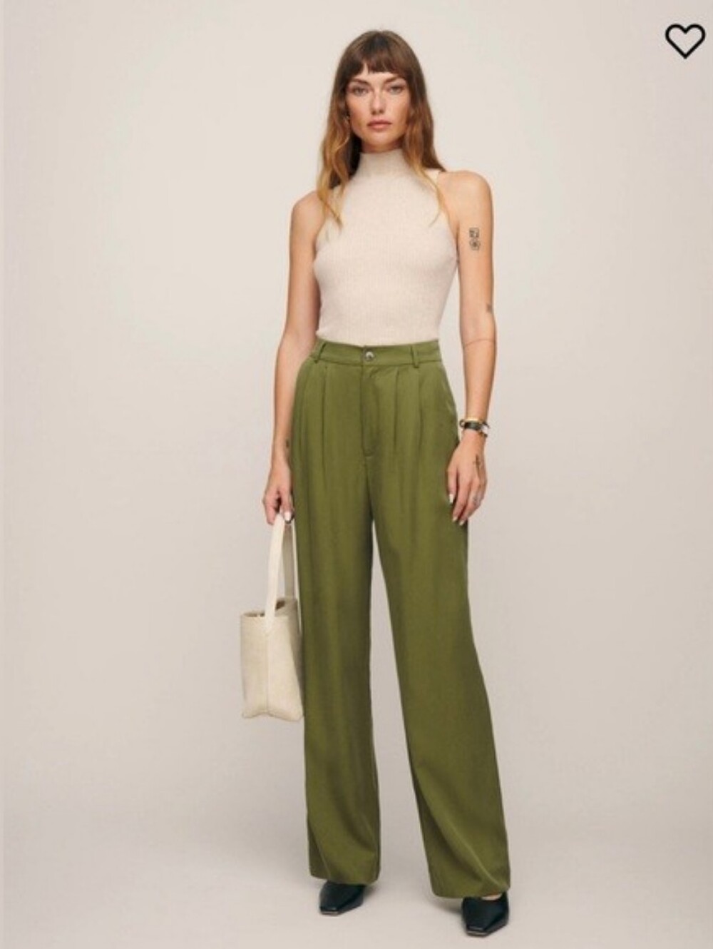 NWT Reformation Mason Olive Green High-Waist Wide Leg Trousers
